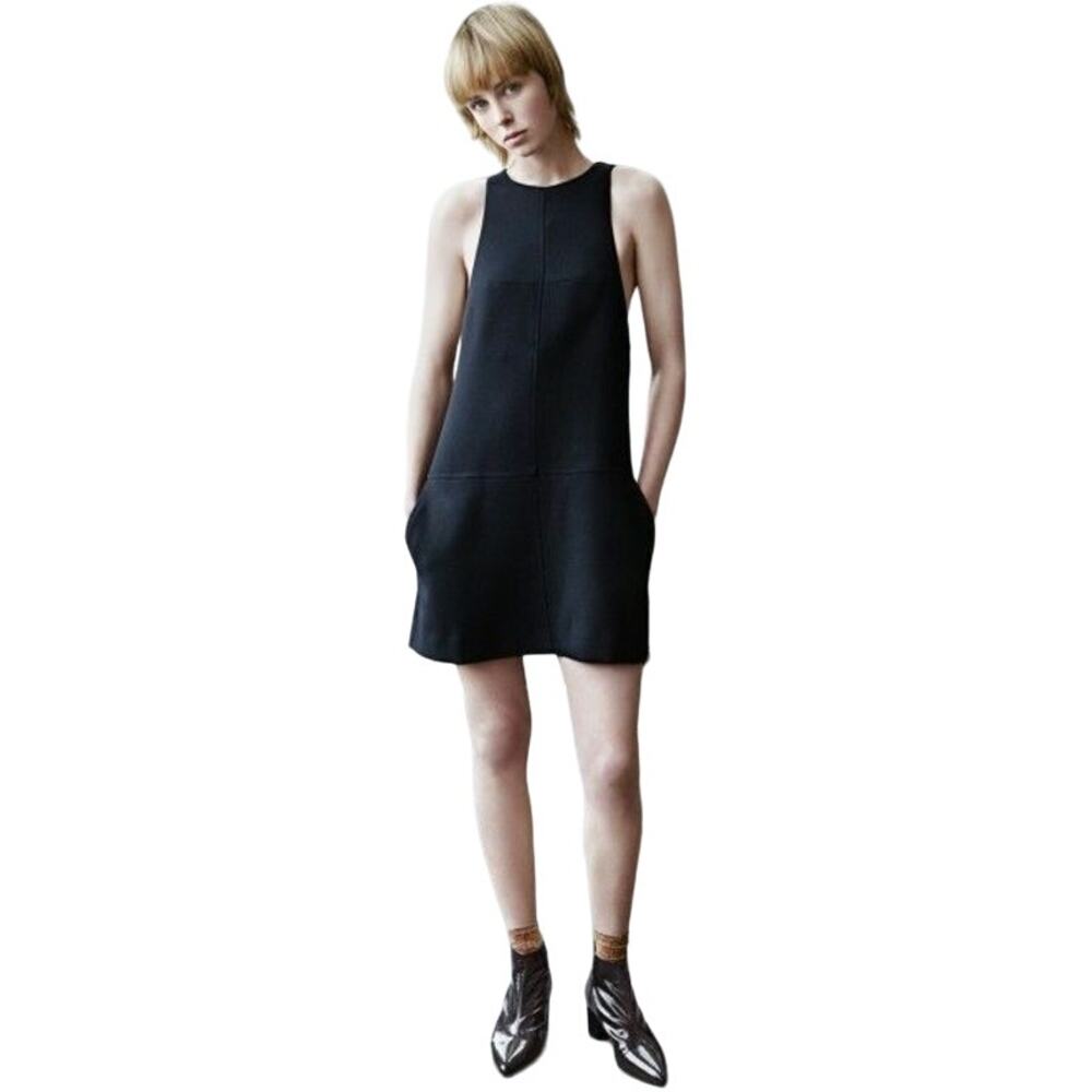 H&M STUDIO Black Wool Blend A-Line Tunic Mini Dress Size 10 Pockets Sleeveless